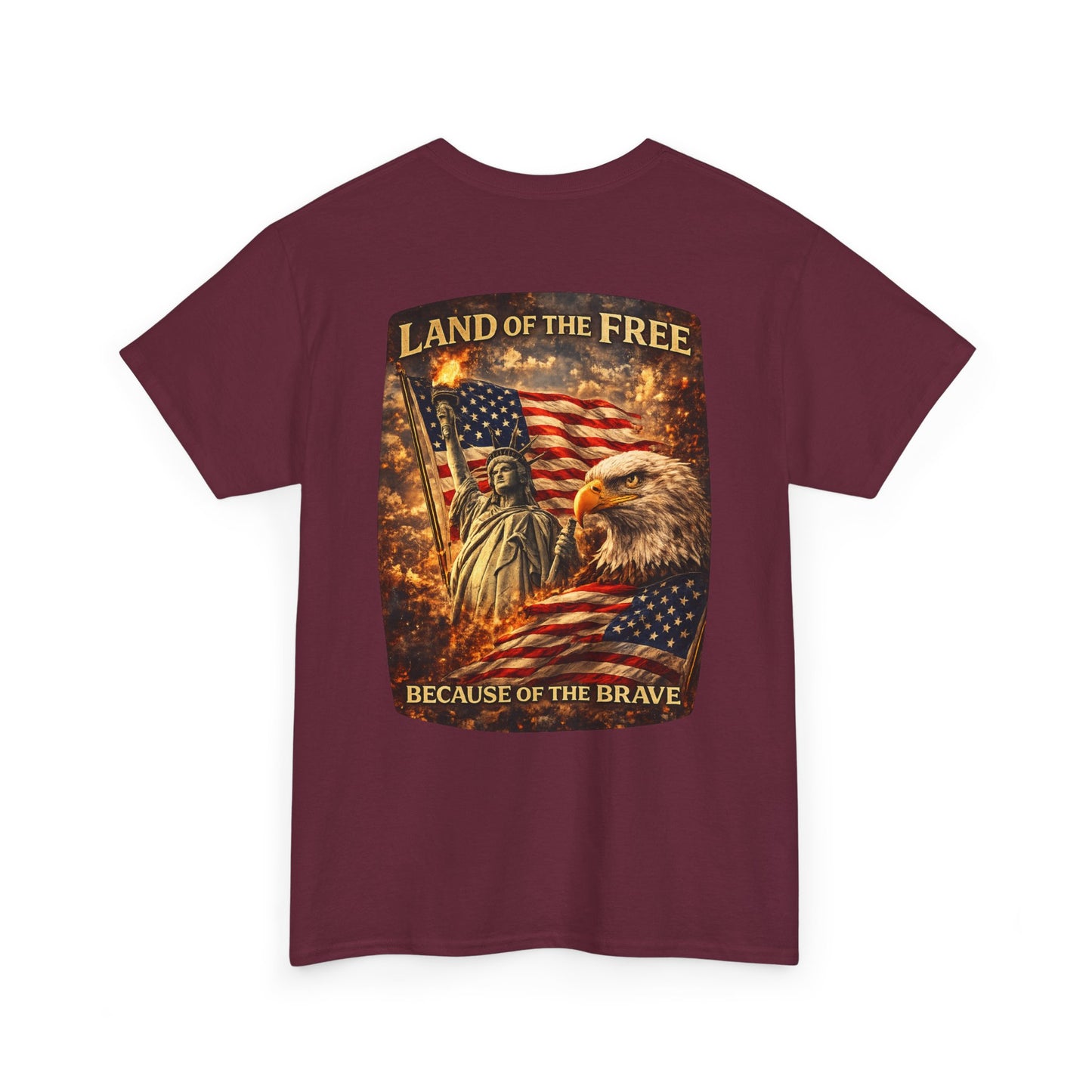 Patriotic 'Land of the Free' American Flag, Statue of Liberty & Eagle Graphic T-shirt