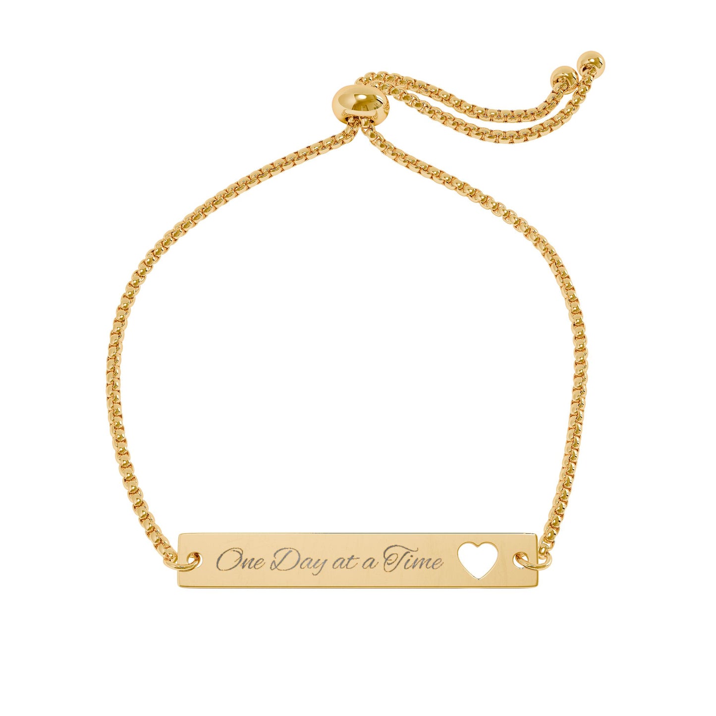 Engravable Heart Bar Bracelet â€” Adjustable Gold Plate Personalized Jewelry