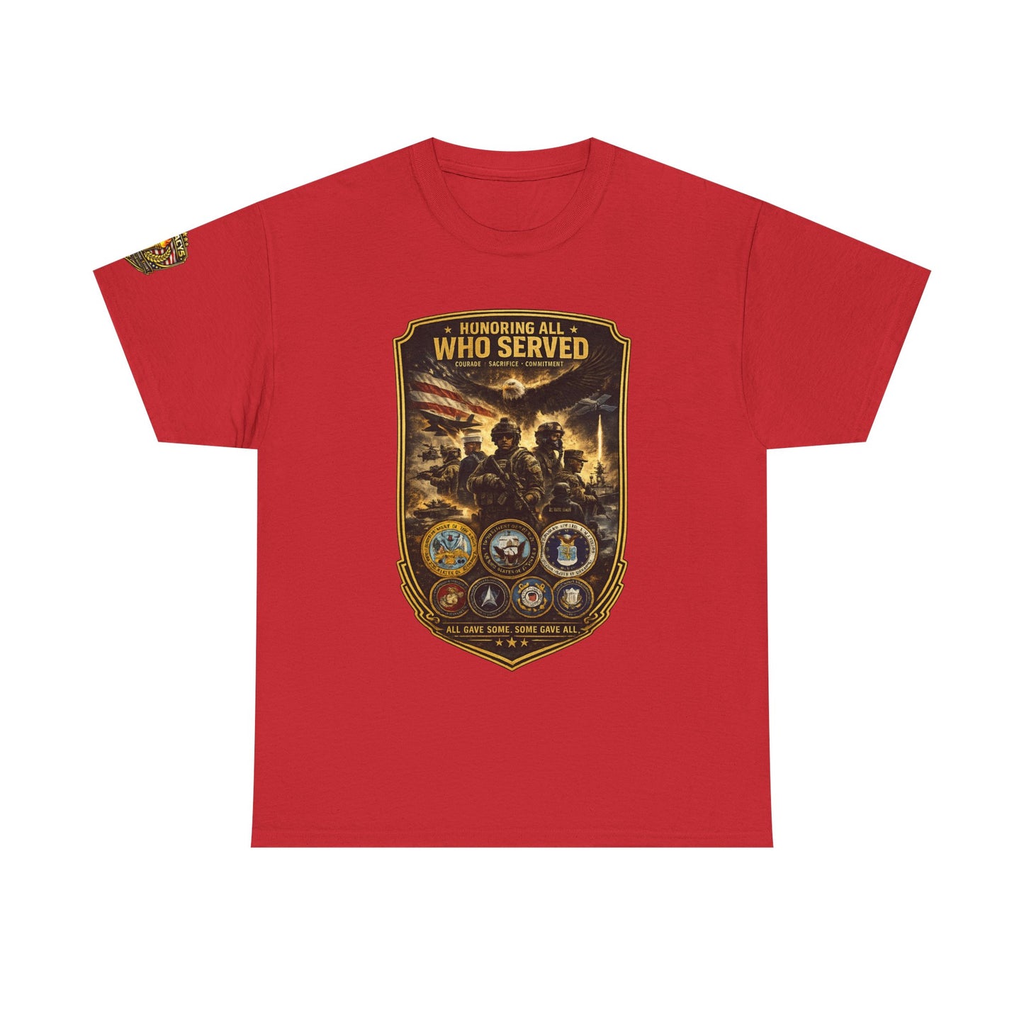 Veteran Tribute â€” "Honoring All Who Served" Military Emblem Tee w/ Legacy 5 Brand Crest