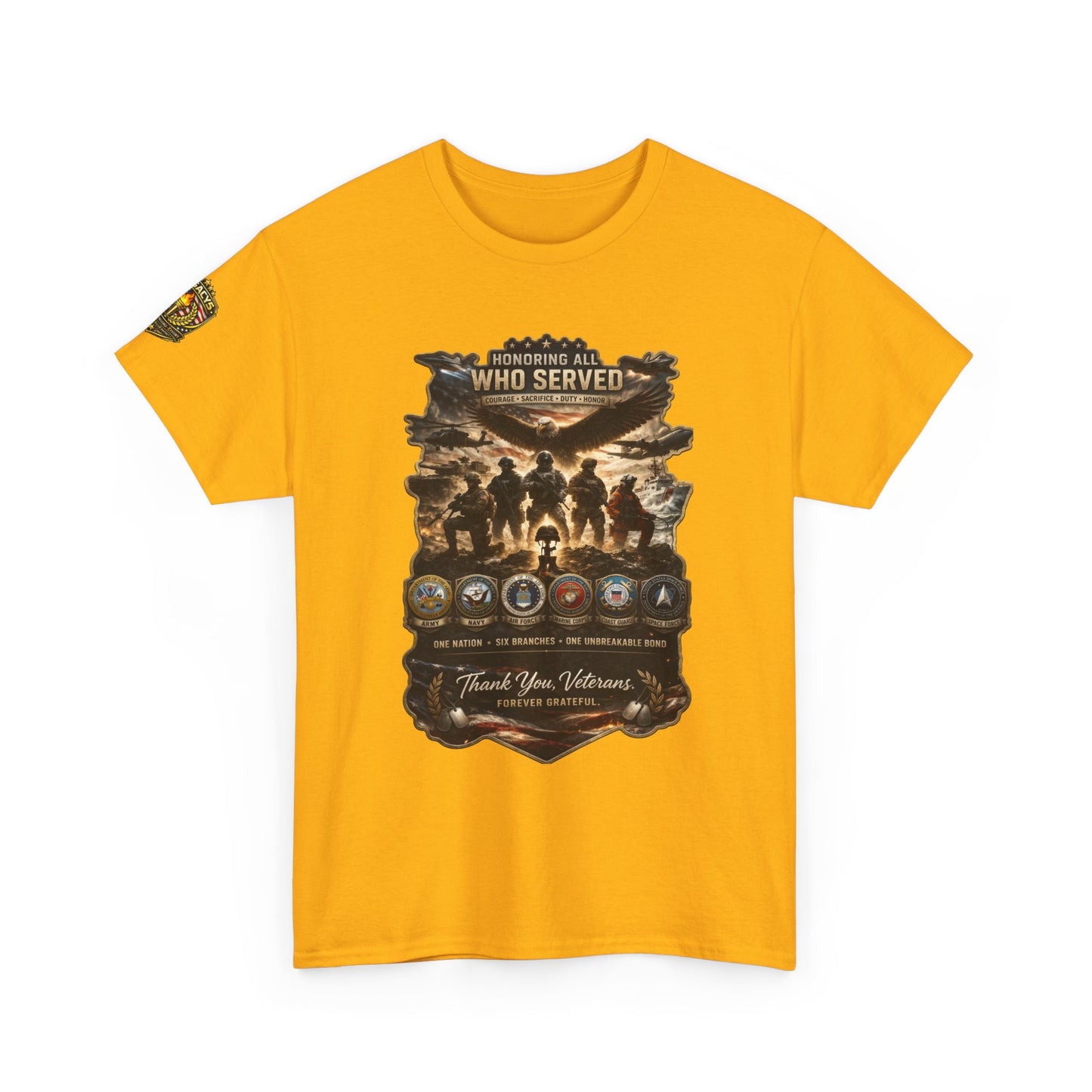 Thank You Veterans Tribute T-Shirt â€” "Who Served" Military Appreciation w/ Legacy 5 Brand Crest