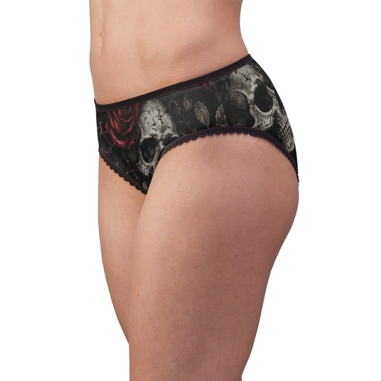 Skull & Red Roses Women's Briefs — Gothic Floral Lingerie
