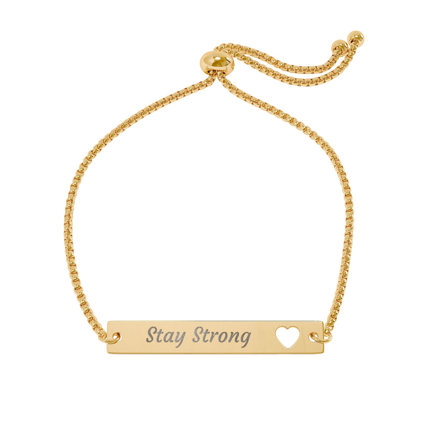 Engravable Heart Bar Bracelet â€“ Adjustable Gold/Rose Gold 'Stay Strong' Personalized Bracelet