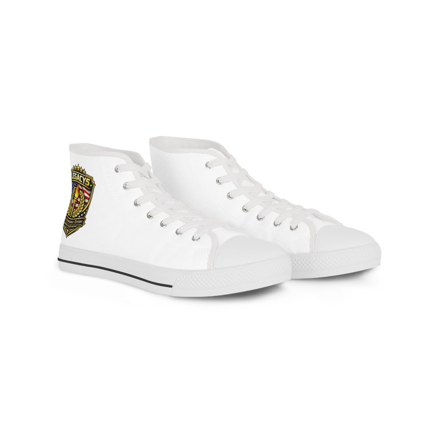 Legacy 5 Brand Crest High Top Sneakers â€” White Canvas Mens Shoes