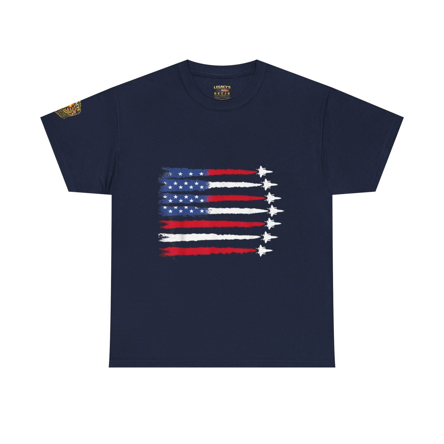 Patriotic Fighter Jet Flag Tee â€” American Flag with Jet Silhouettes w/Legacy 5 Brand Crest
