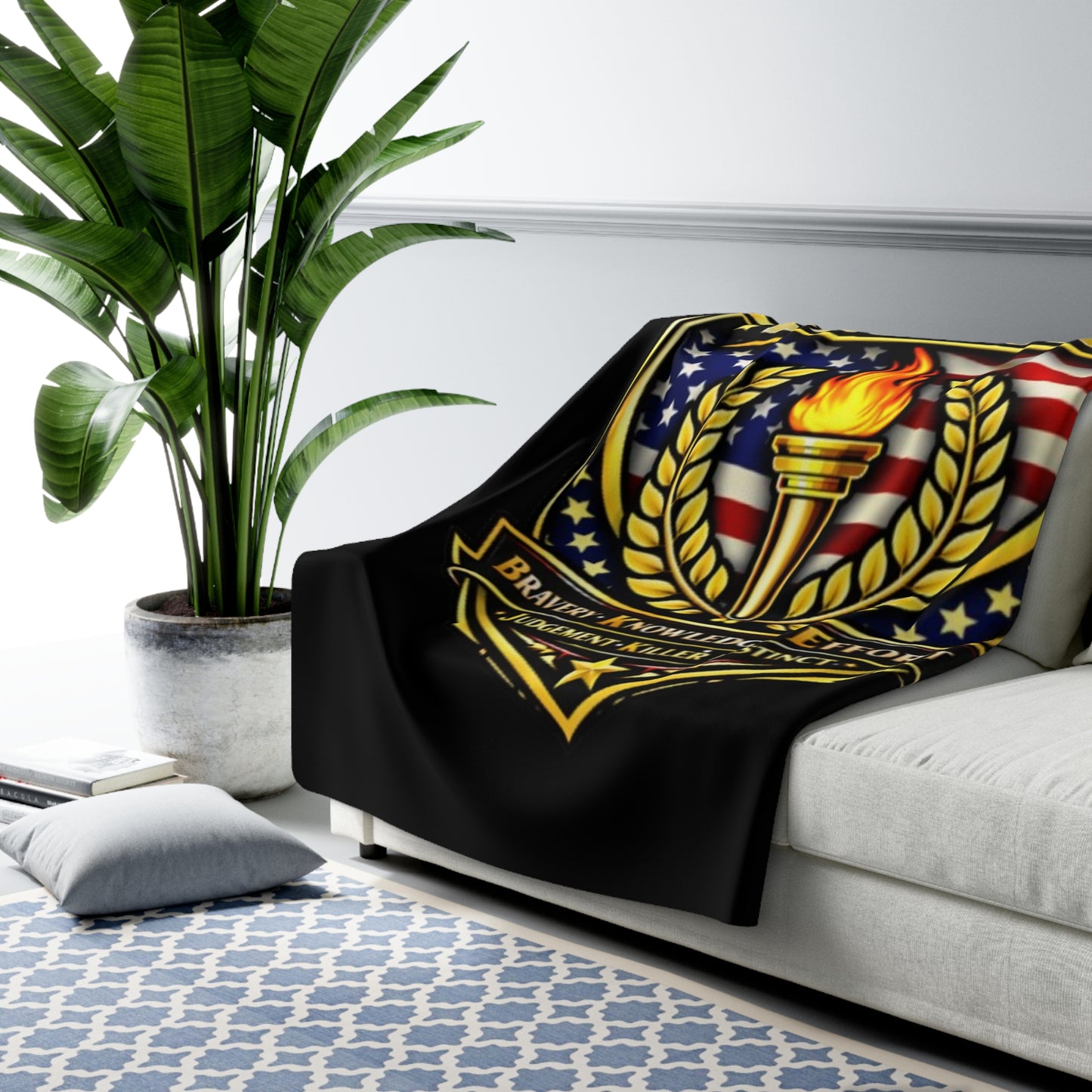 Legacy5 Torch Shield Sherpa Fleece Blanket — Patriotic Military Tribute