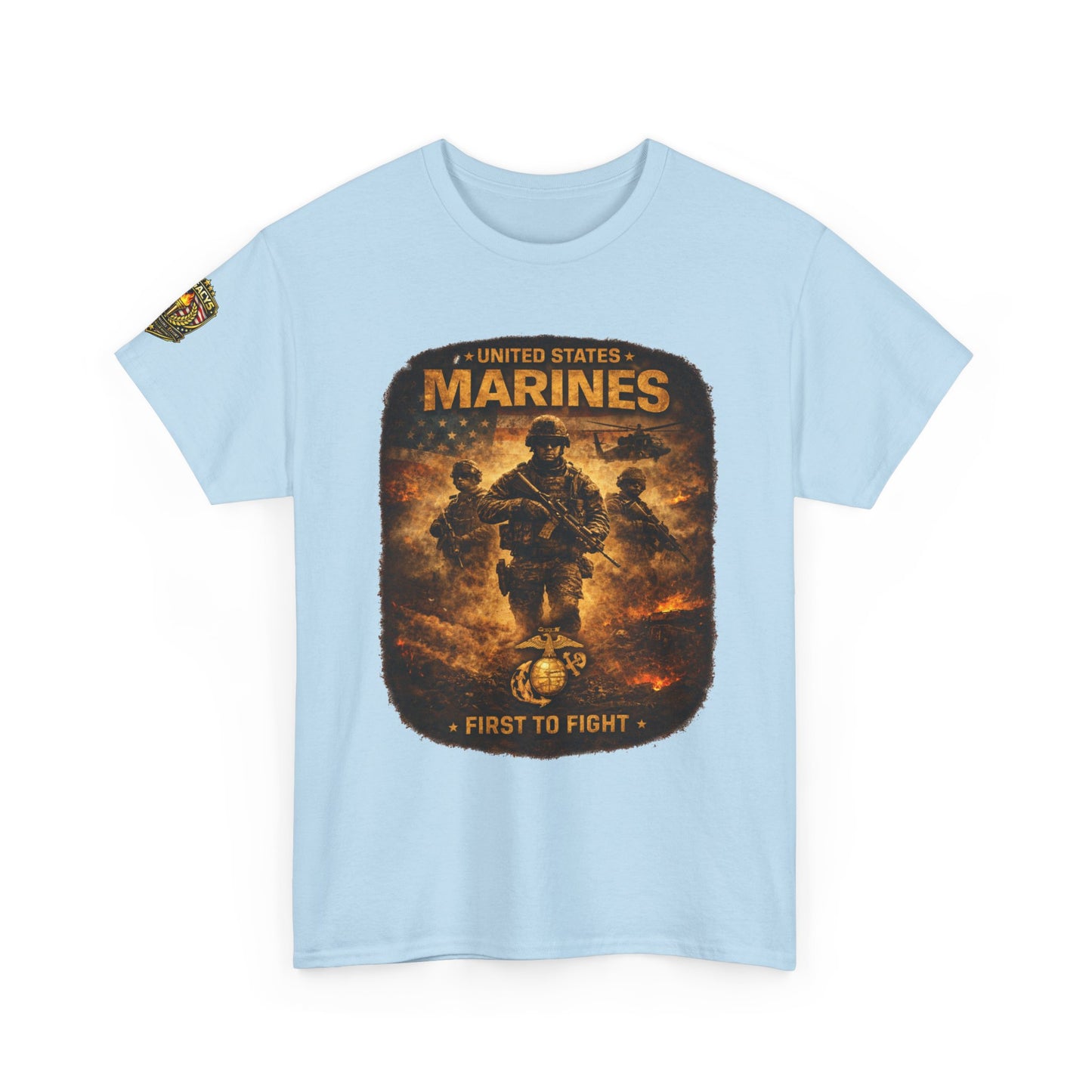 Marines "First to Fight" Graphic Tee â€” U.S. Marines Military Tribute w/ Legacy 5 Brand Crest