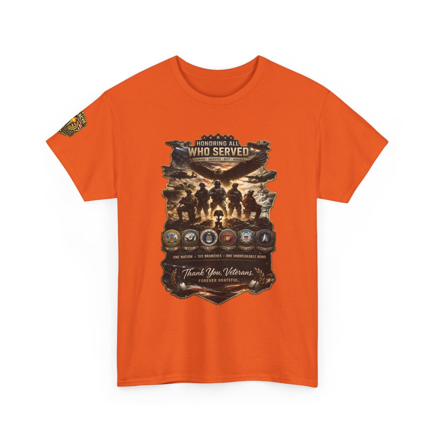 Thank You Veterans Tribute T-Shirt â€” "Who Served" Military Appreciation w/ Legacy 5 Brand Crest