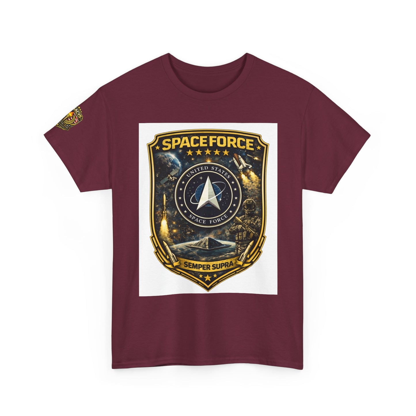 Space Force Shield T-Shirt â€” 'Spaceforce' Emblem w/ Legacy 5 Brand Crest
