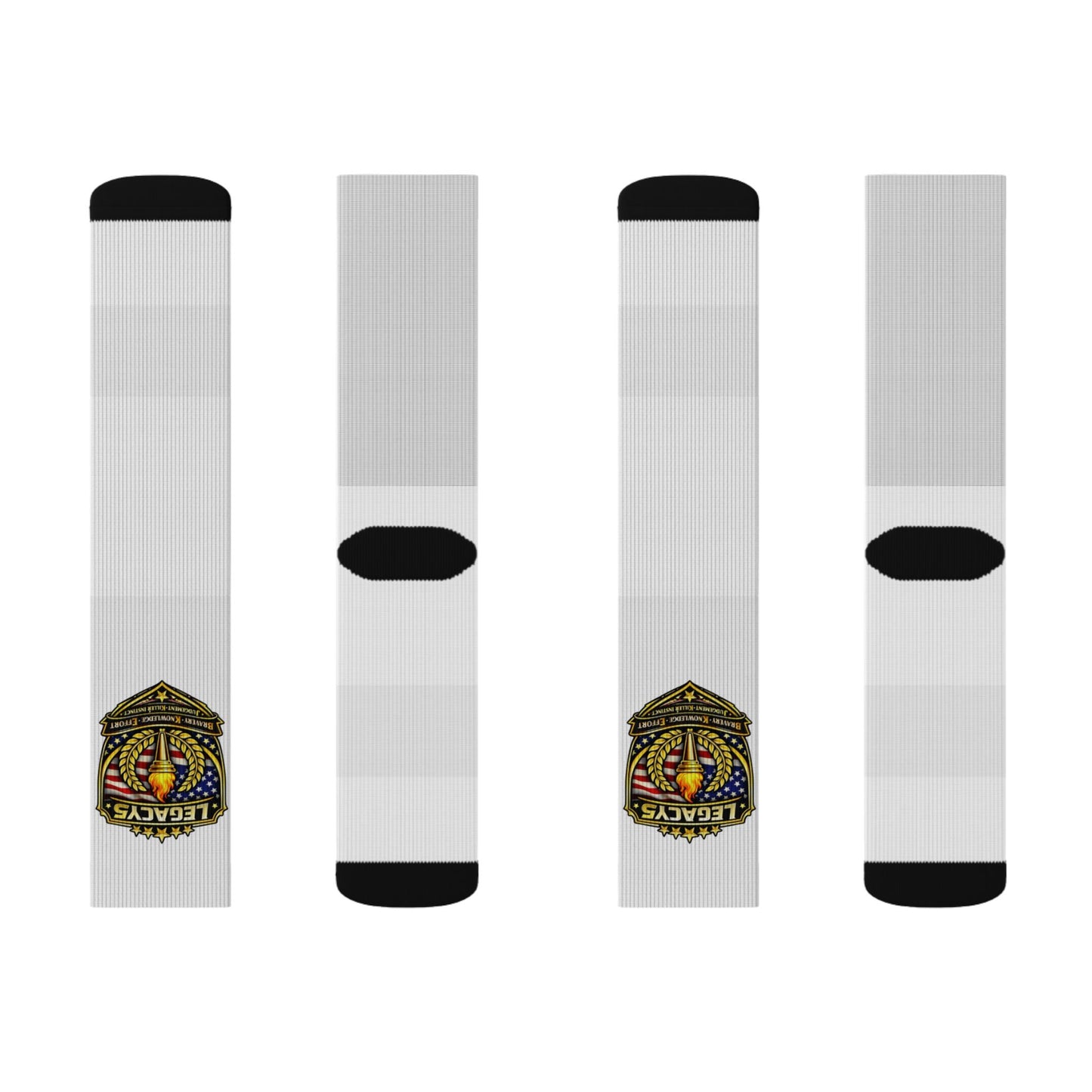 Embroidered Crest Sublimation Socks — Vintage Heraldic Badge Crew Socks
