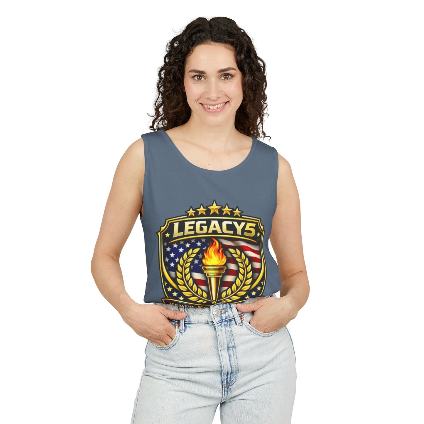 Legacy Shield Tank Top â€” American Flag Torch Emblem