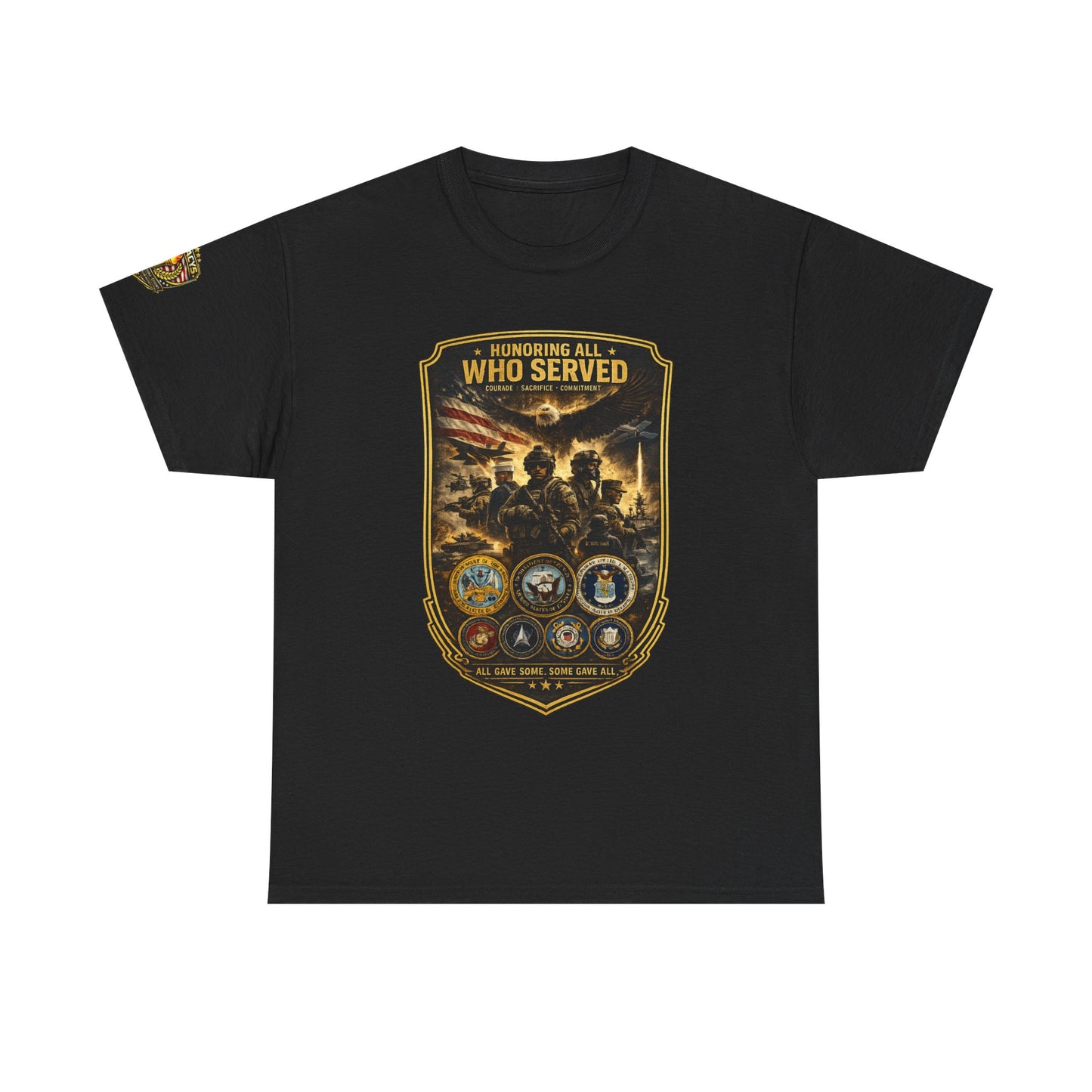 Veteran Tribute â€” "Honoring All Who Served" Military Emblem Tee w/ Legacy 5 Brand Crest