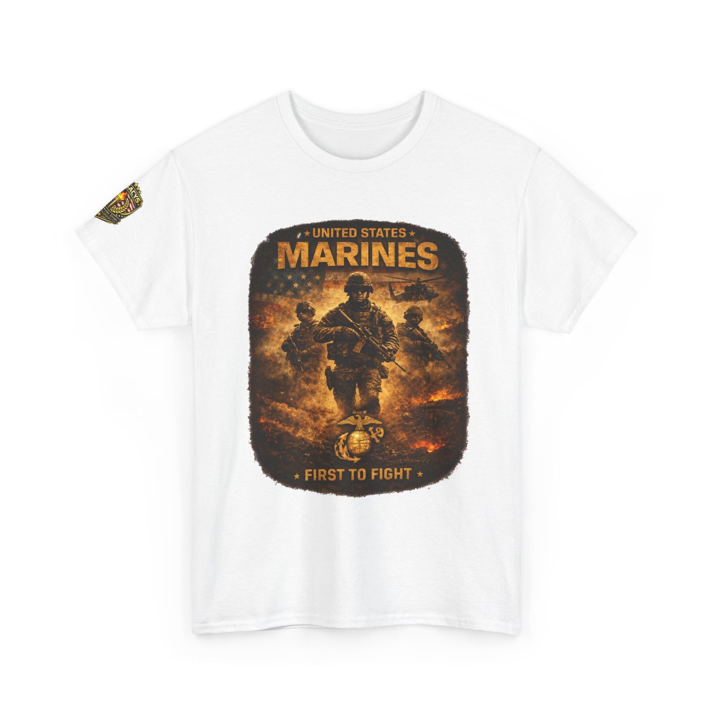 Marines "First to Fight" Graphic Tee â€” U.S. Marines Military Tribute w/ Legacy 5 Brand Crest