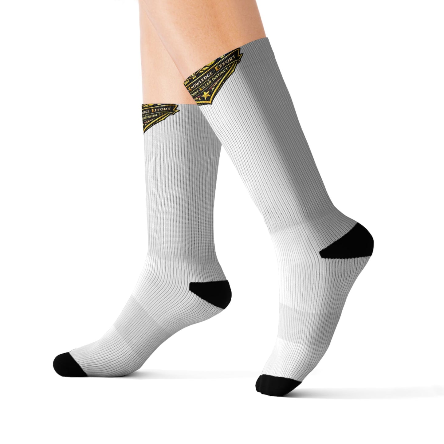 Embroidered Crest Sublimation Socks — Vintage Heraldic Badge Crew Socks