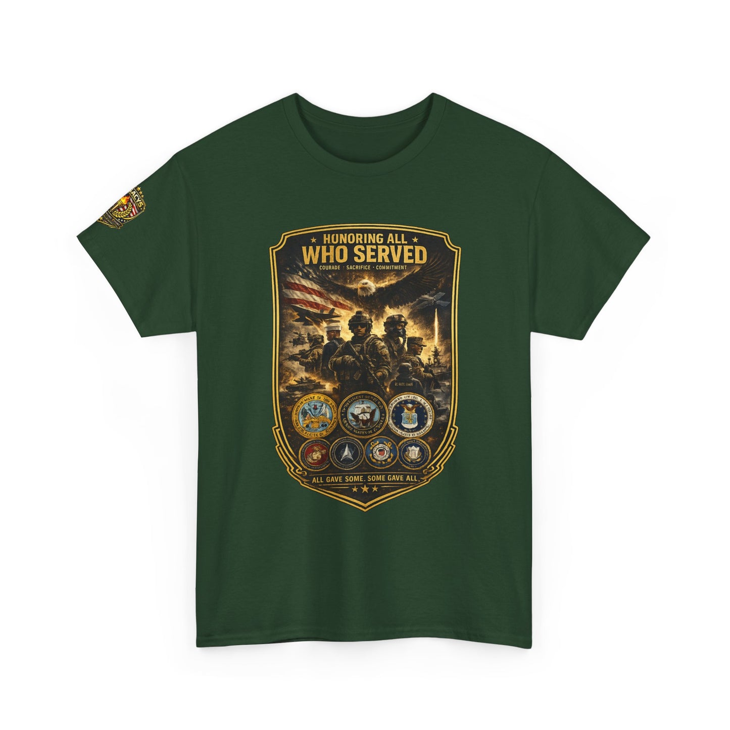 Veteran Tribute â€” "Honoring All Who Served" Military Emblem Tee w/ Legacy 5 Brand Crest