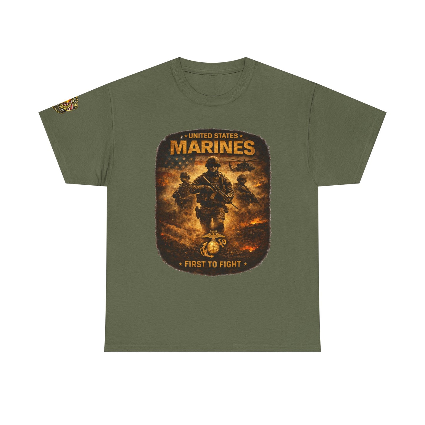 Marines "First to Fight" Graphic Tee â€” U.S. Marines Military Tribute w/ Legacy 5 Brand Crest