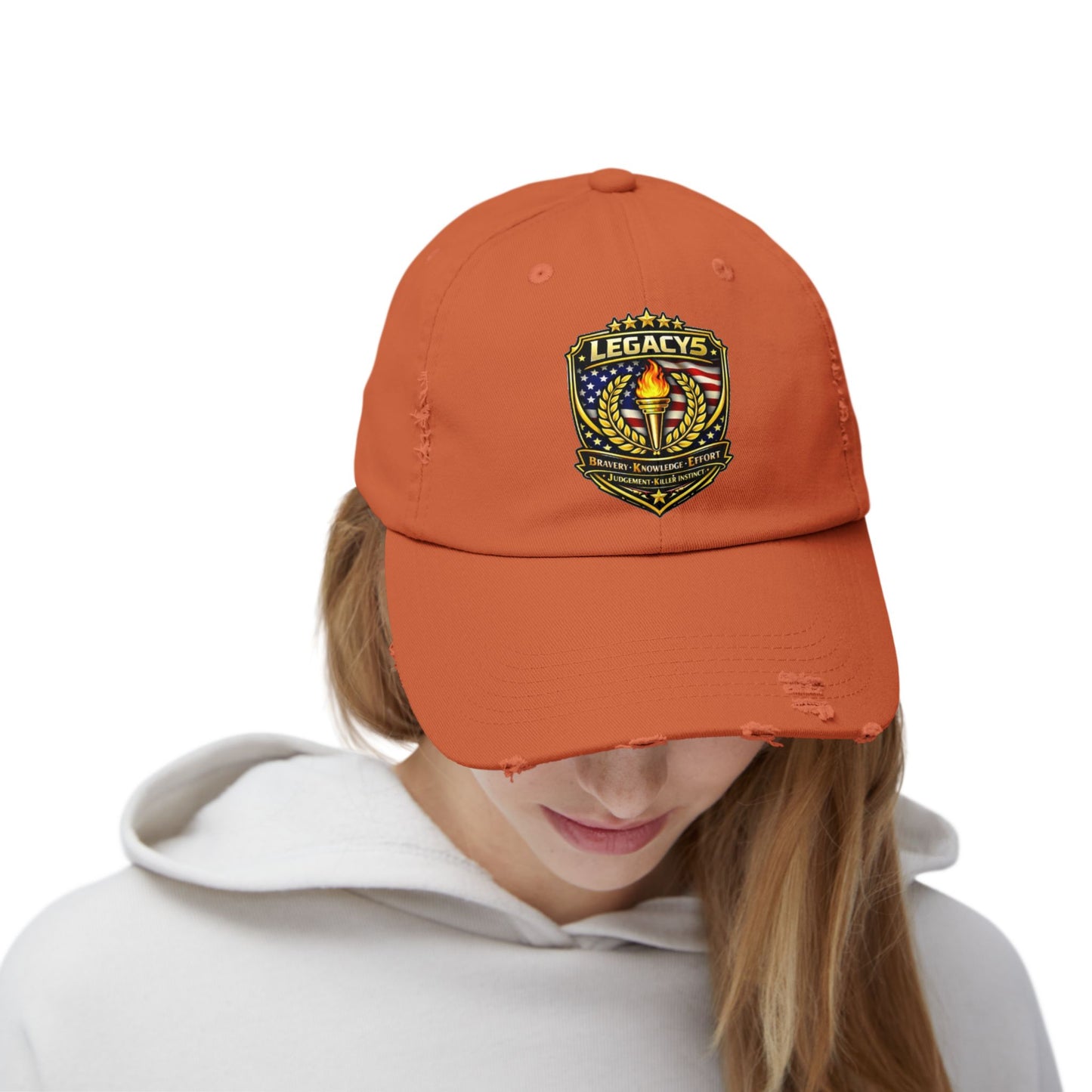 Legacy Shield Distressed Cap — Patriotic Torch Embroidered Hat