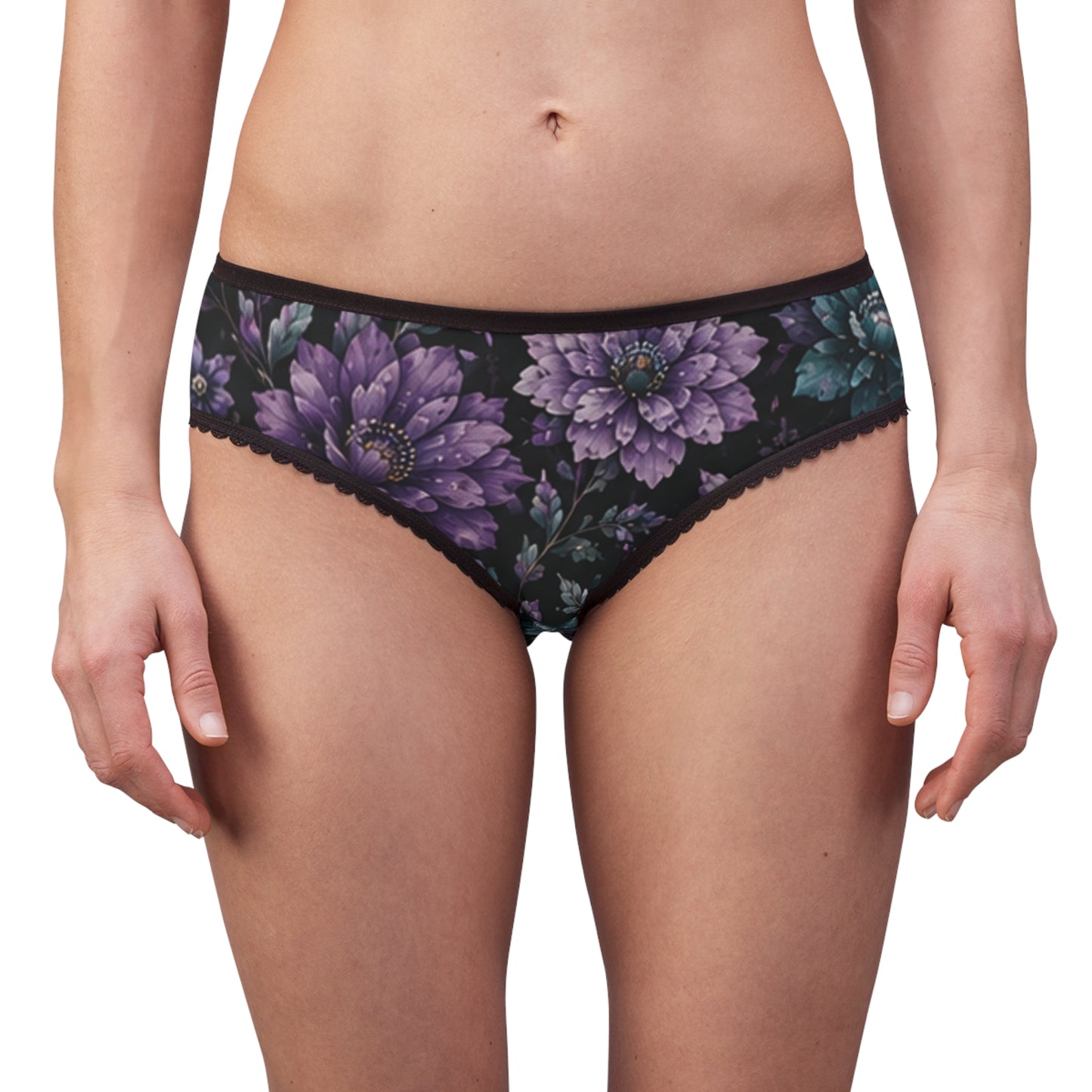 Floral Lace-Trim Briefs — Purple Teal Garden Print Women's Underwear