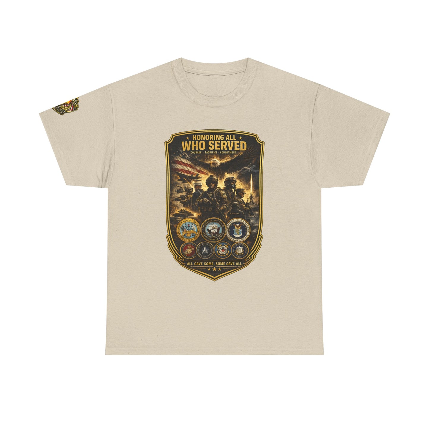 Veteran Tribute â€” "Honoring All Who Served" Military Emblem Tee w/ Legacy 5 Brand Crest