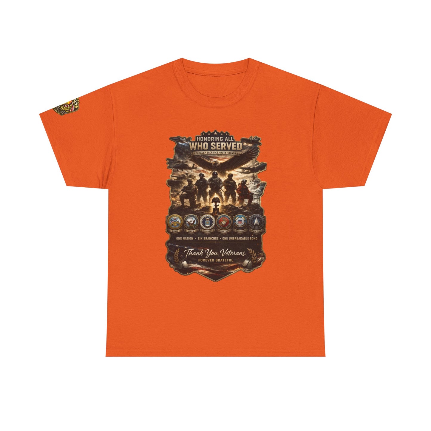 Thank You Veterans Tribute T-Shirt â€” "Who Served" Military Appreciation w/ Legacy 5 Brand Crest