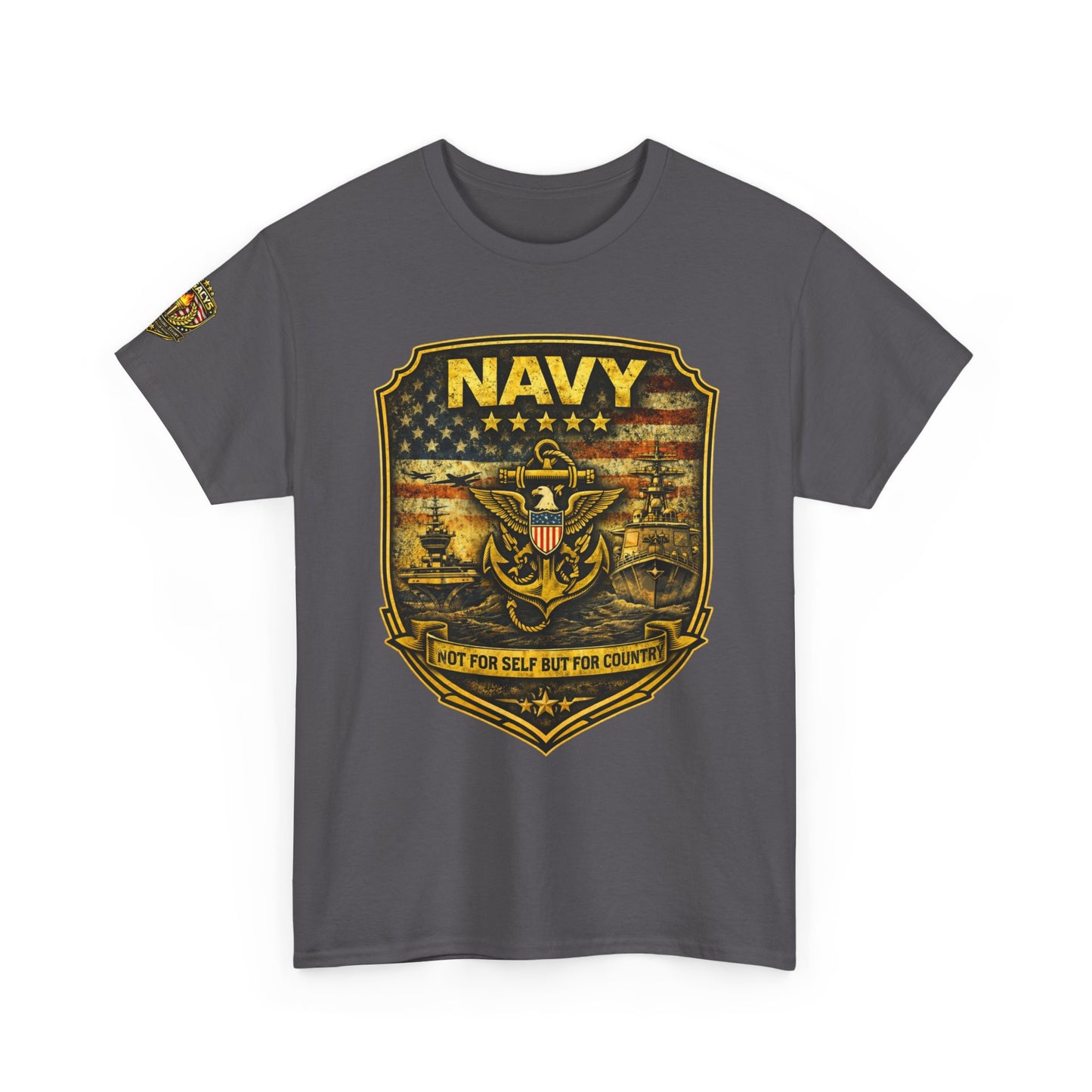 Navy Shield Graphic Tee â€” 'Not For Self But For Country' Patriotic Military w/ Legacy 5 Brand Crest