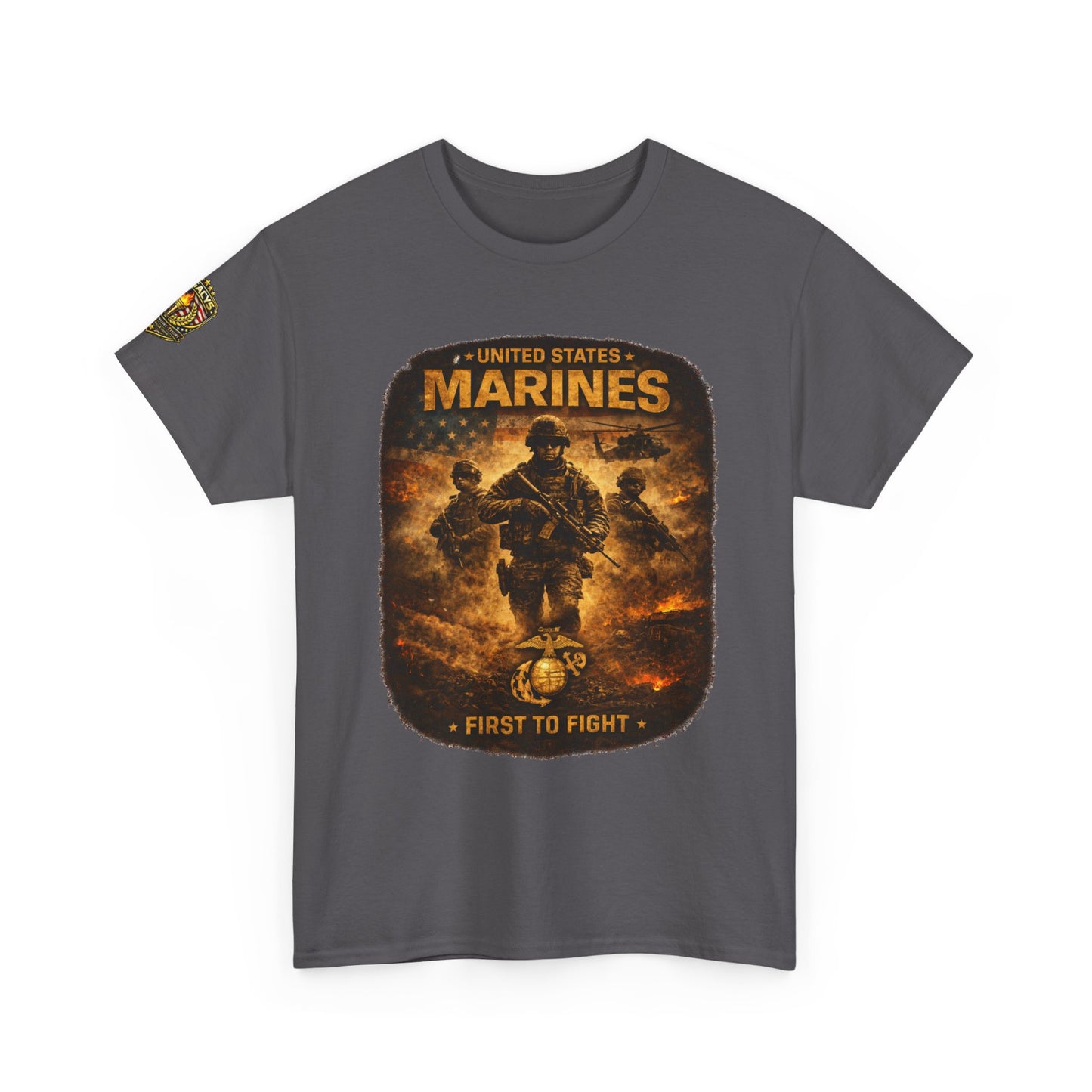 Marines "First to Fight" Graphic Tee â€” U.S. Marines Military Tribute w/ Legacy 5 Brand Crest