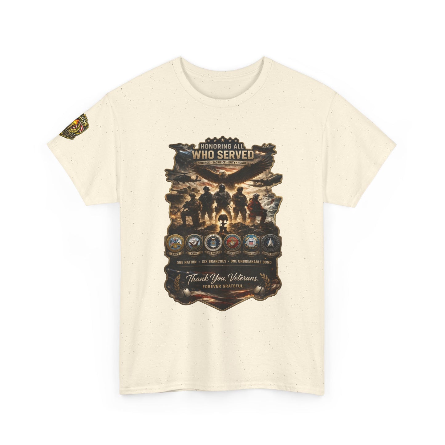 Thank You Veterans Tribute T-Shirt â€” "Who Served" Military Appreciation w/ Legacy 5 Brand Crest