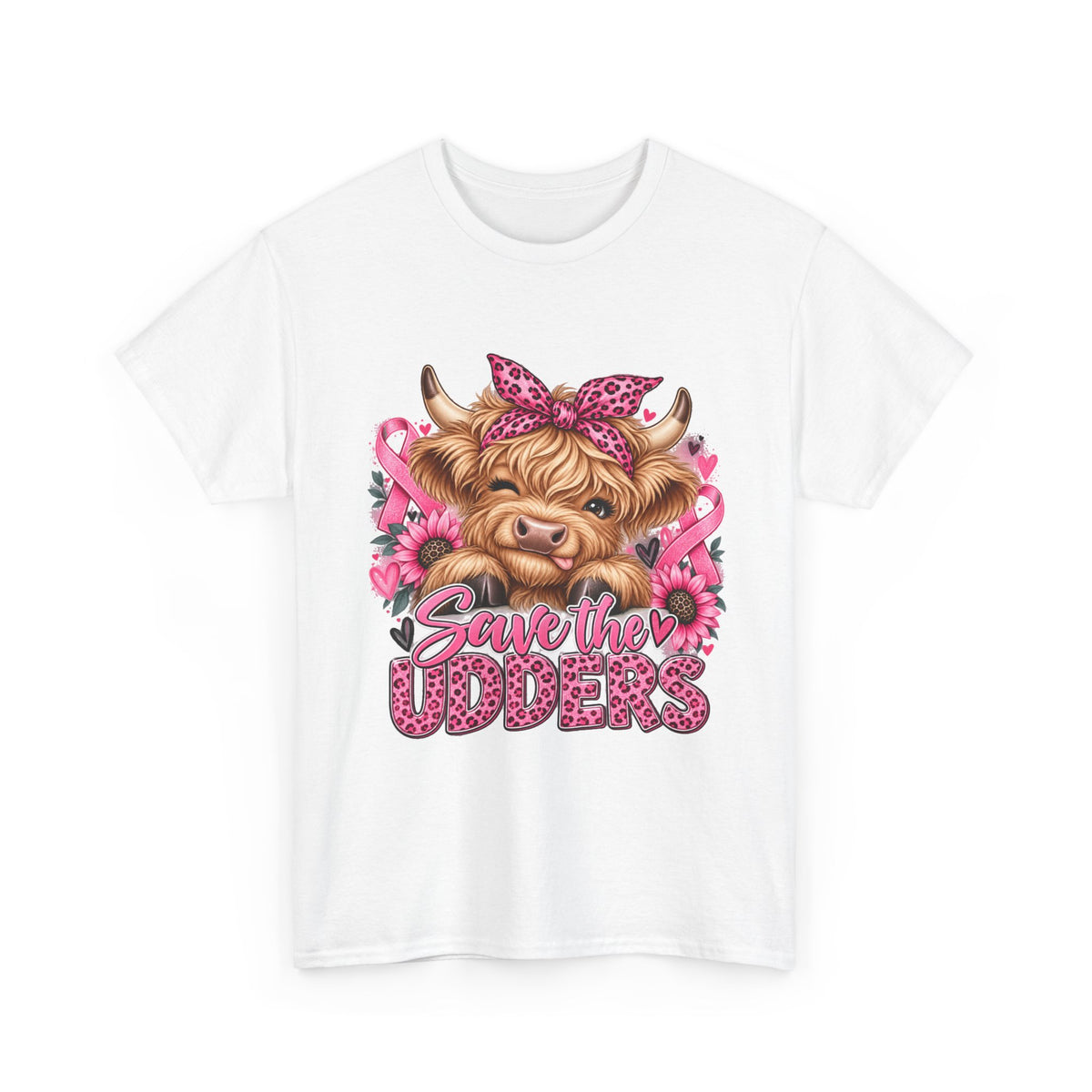 Save the Udders Cow T-Shirt — Breast Cancer Awareness Pink Ribbon Tee