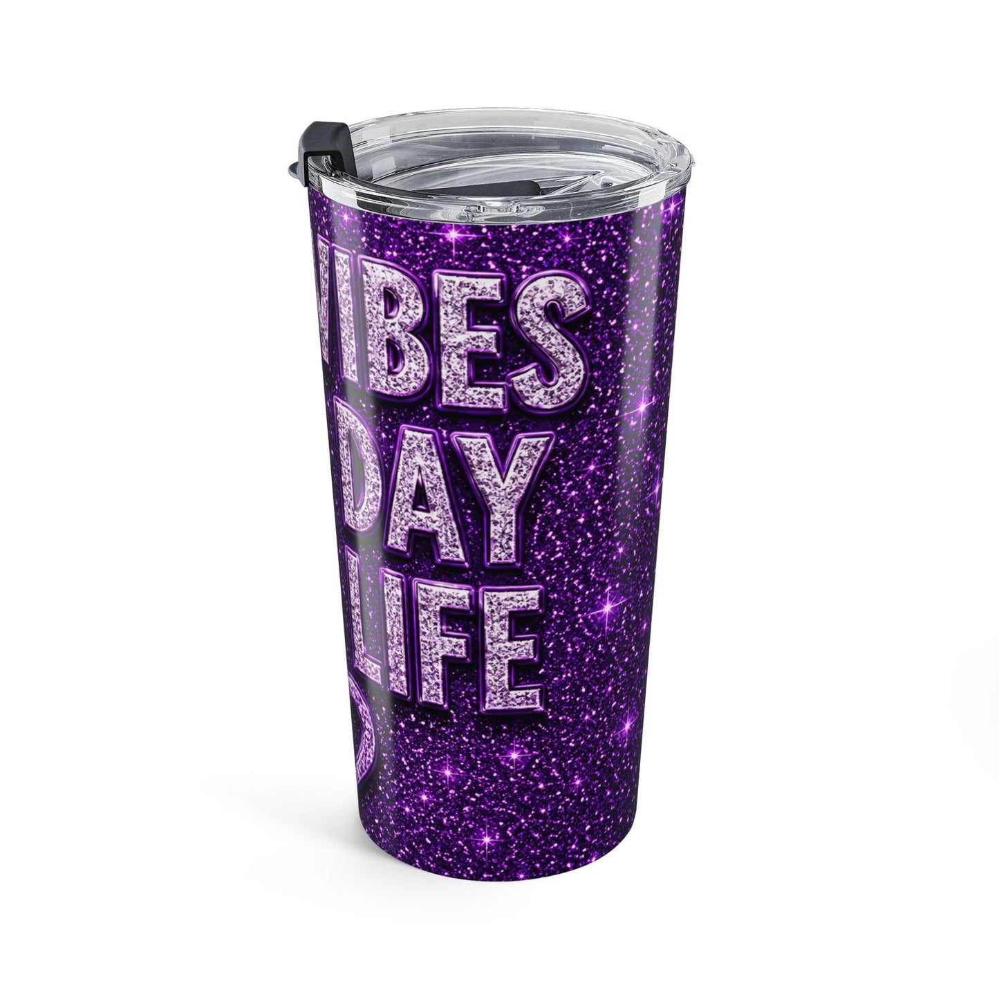 20oz Tumbler – 'Good Vibes, Good Day, Good Life' Purple Glitter Travel Cup