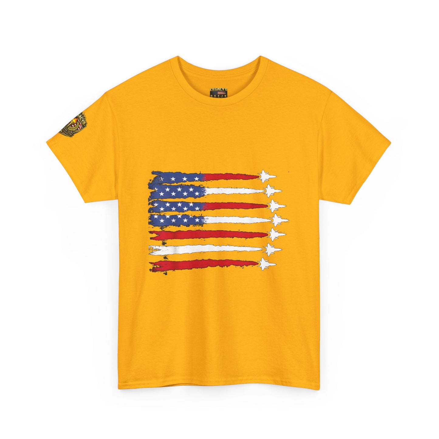 Patriotic Fighter Jet Flag Tee â€” American Flag with Jet Silhouettes w/Legacy 5 Brand Crest