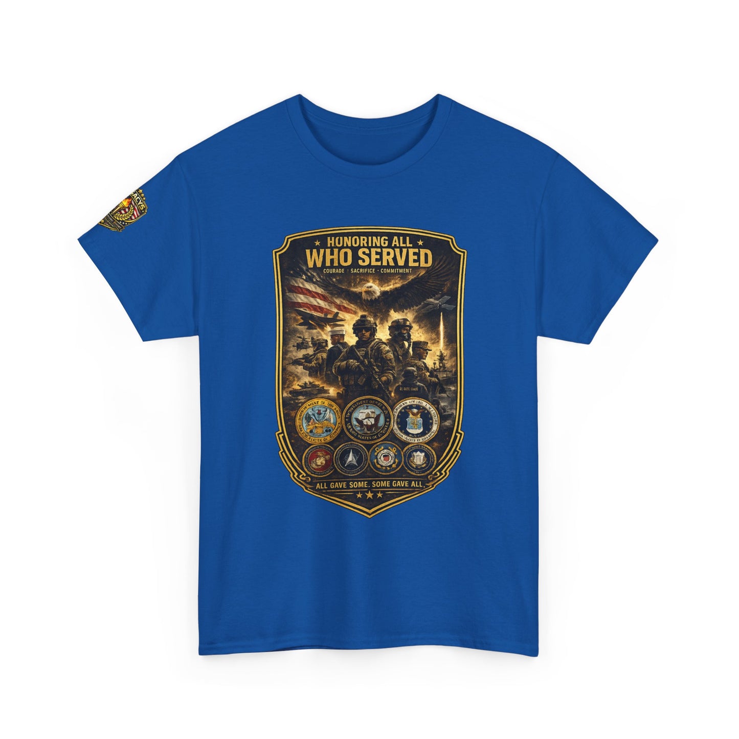 Veteran Tribute â€” "Honoring All Who Served" Military Emblem Tee w/ Legacy 5 Brand Crest