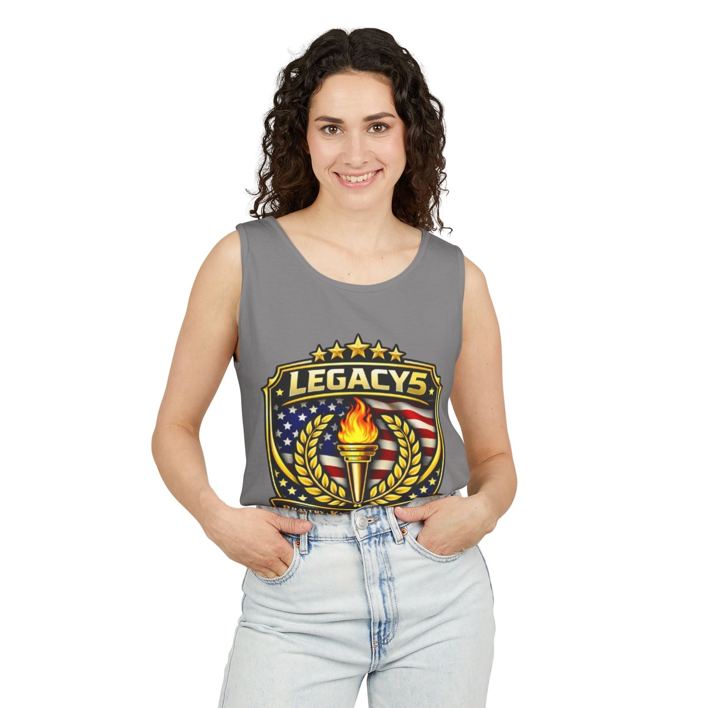 Legacy Shield Tank Top â€” American Flag Torch Emblem