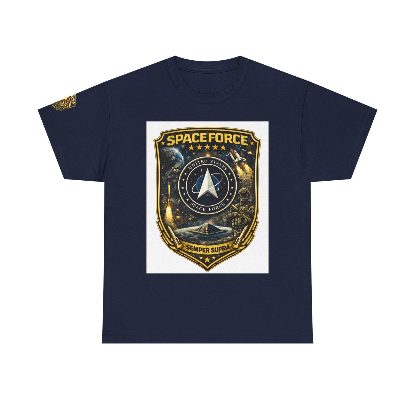 Space Force Shield T-Shirt â€” 'Spaceforce' Emblem w/ Legacy 5 Brand Crest
