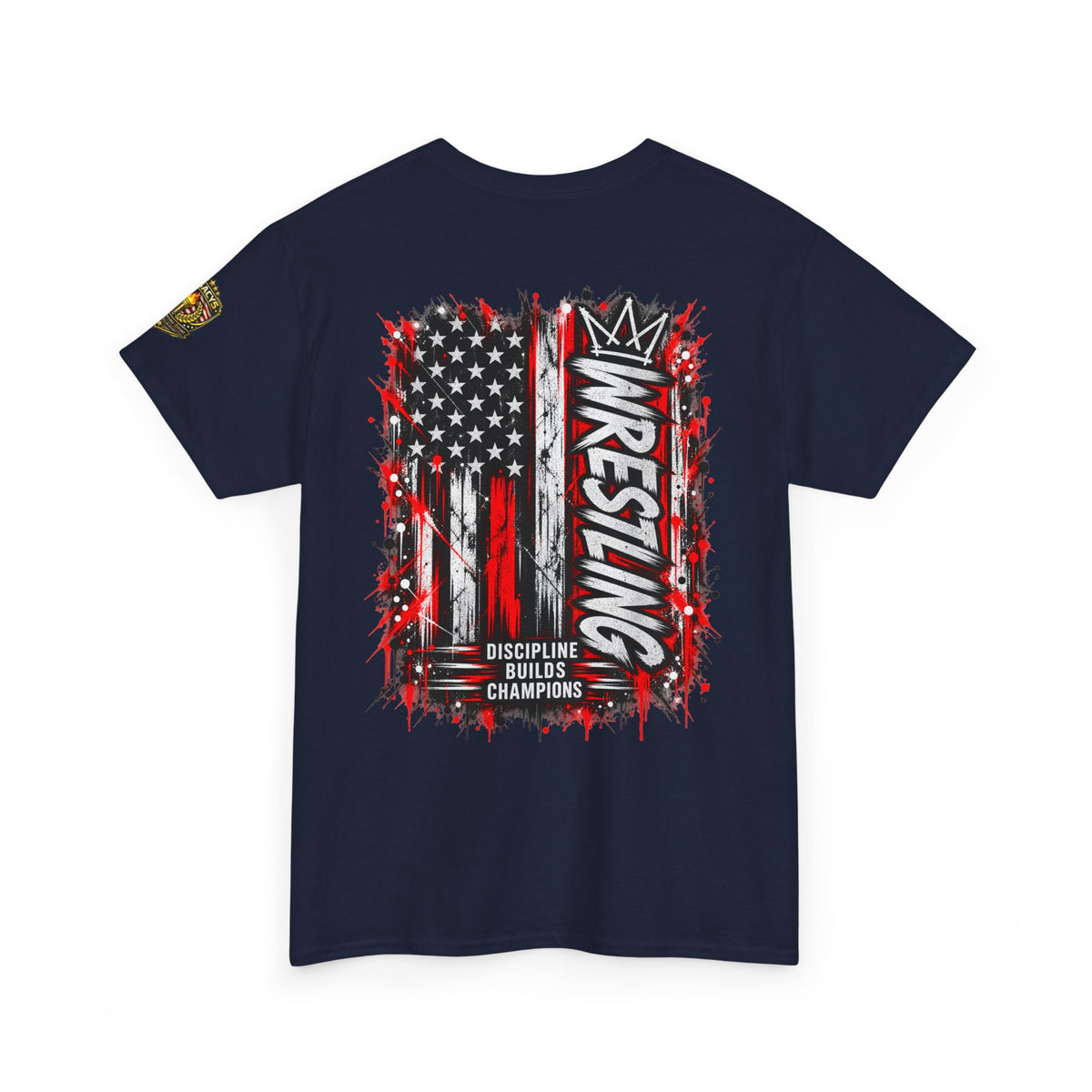 Wrestling USA Flag Tee — "Discipline Builds Champions"