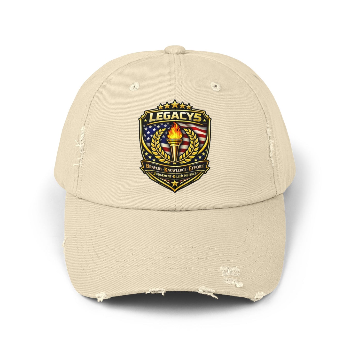 Legacy Shield Distressed Cap — Patriotic Torch Embroidered Hat