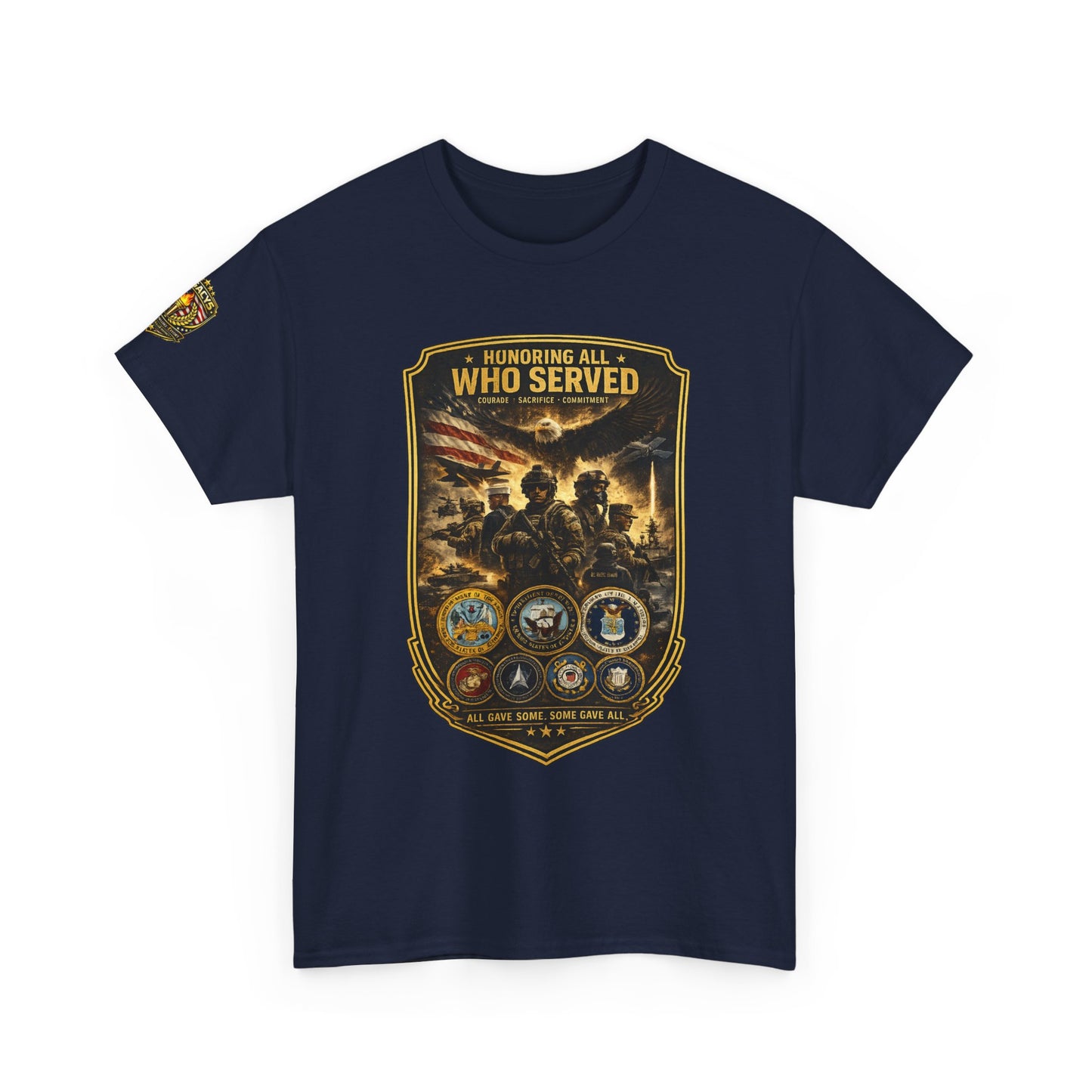 Veteran Tribute â€” "Honoring All Who Served" Military Emblem Tee w/ Legacy 5 Brand Crest