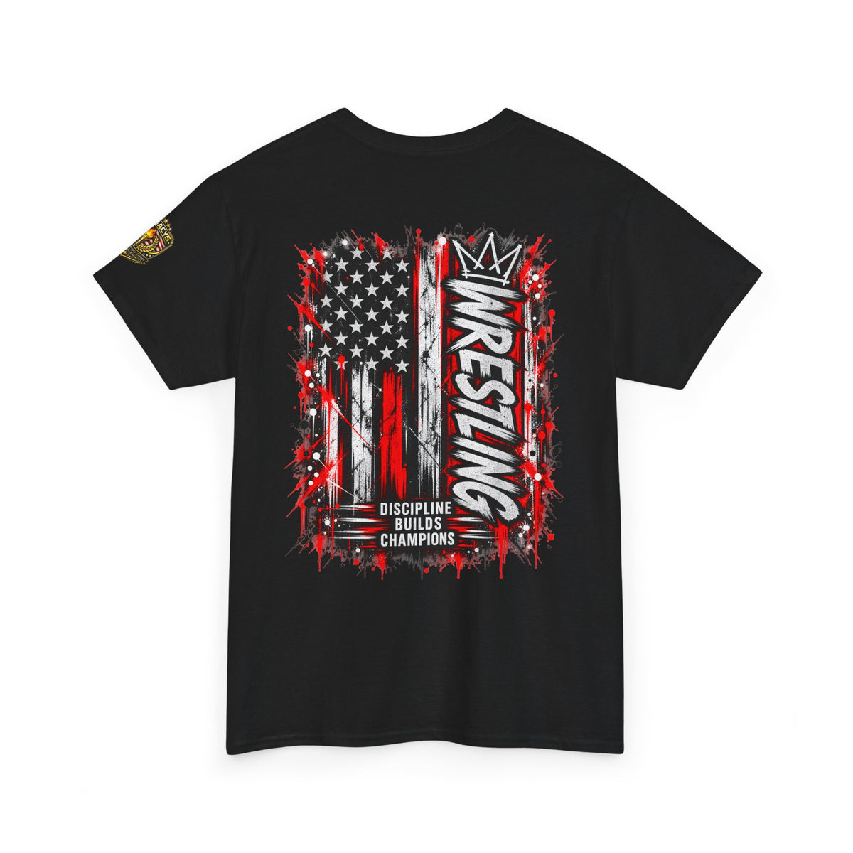 Wrestling USA Flag Tee — "Discipline Builds Champions"