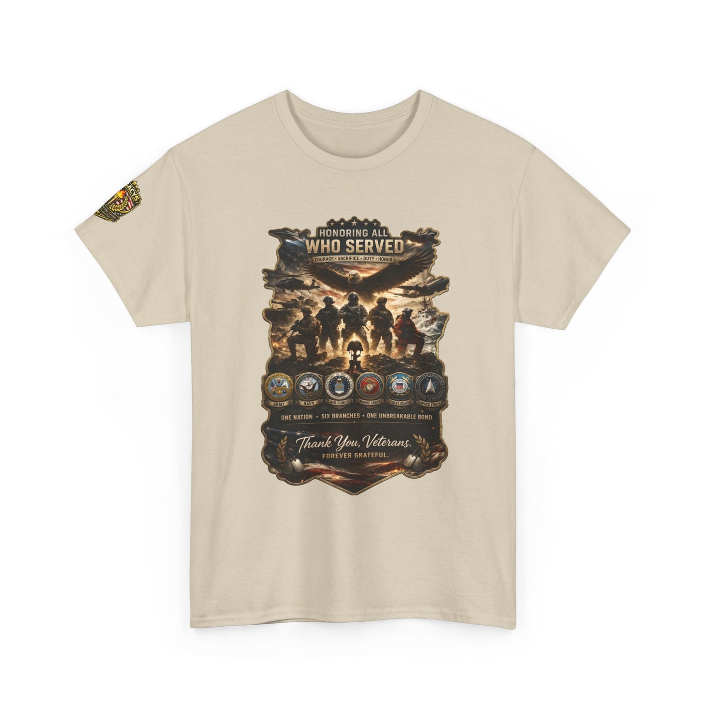 Thank You Veterans Tribute T-Shirt â€” "Who Served" Military Appreciation w/ Legacy 5 Brand Crest