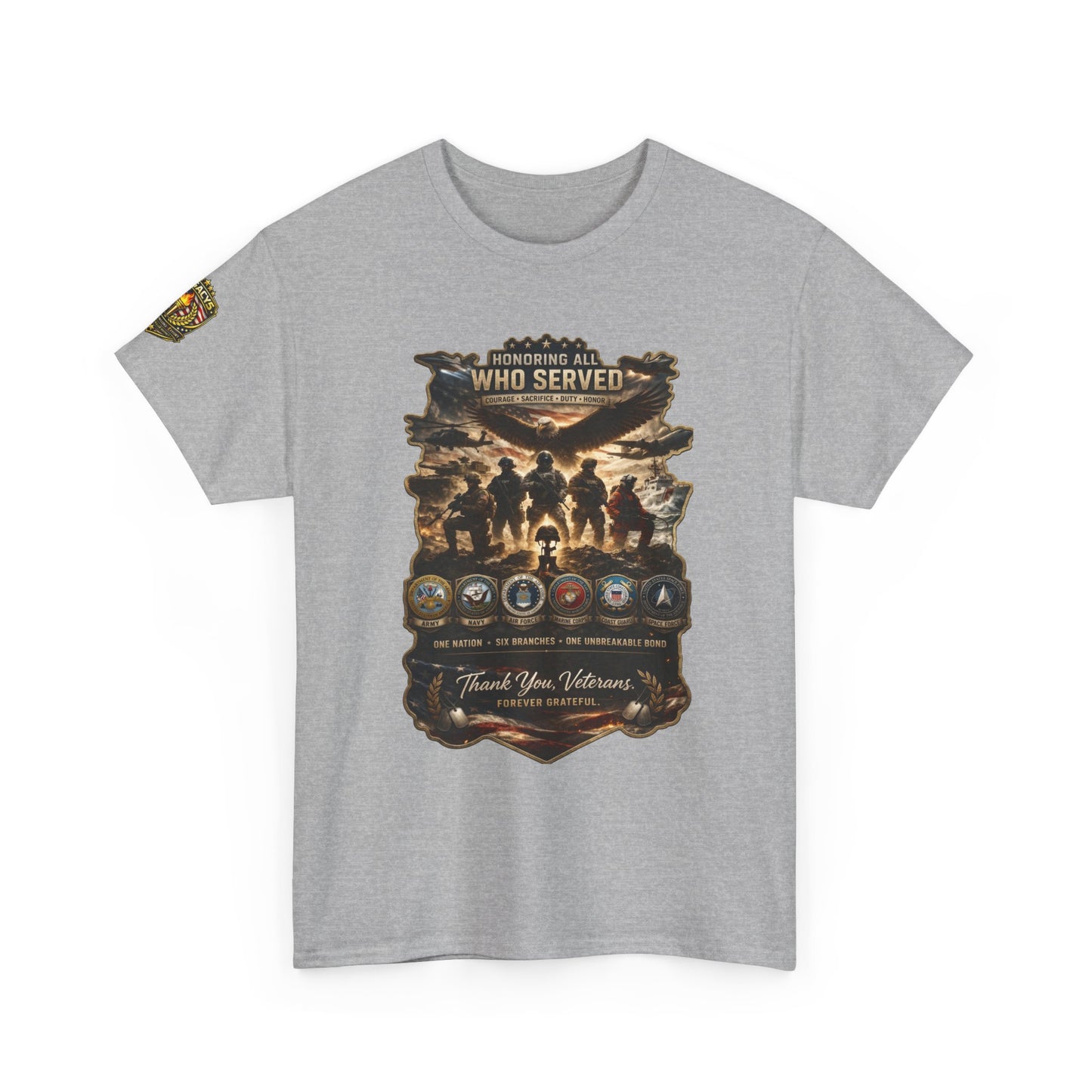 Thank You Veterans Tribute T-Shirt â€” "Who Served" Military Appreciation w/ Legacy 5 Brand Crest