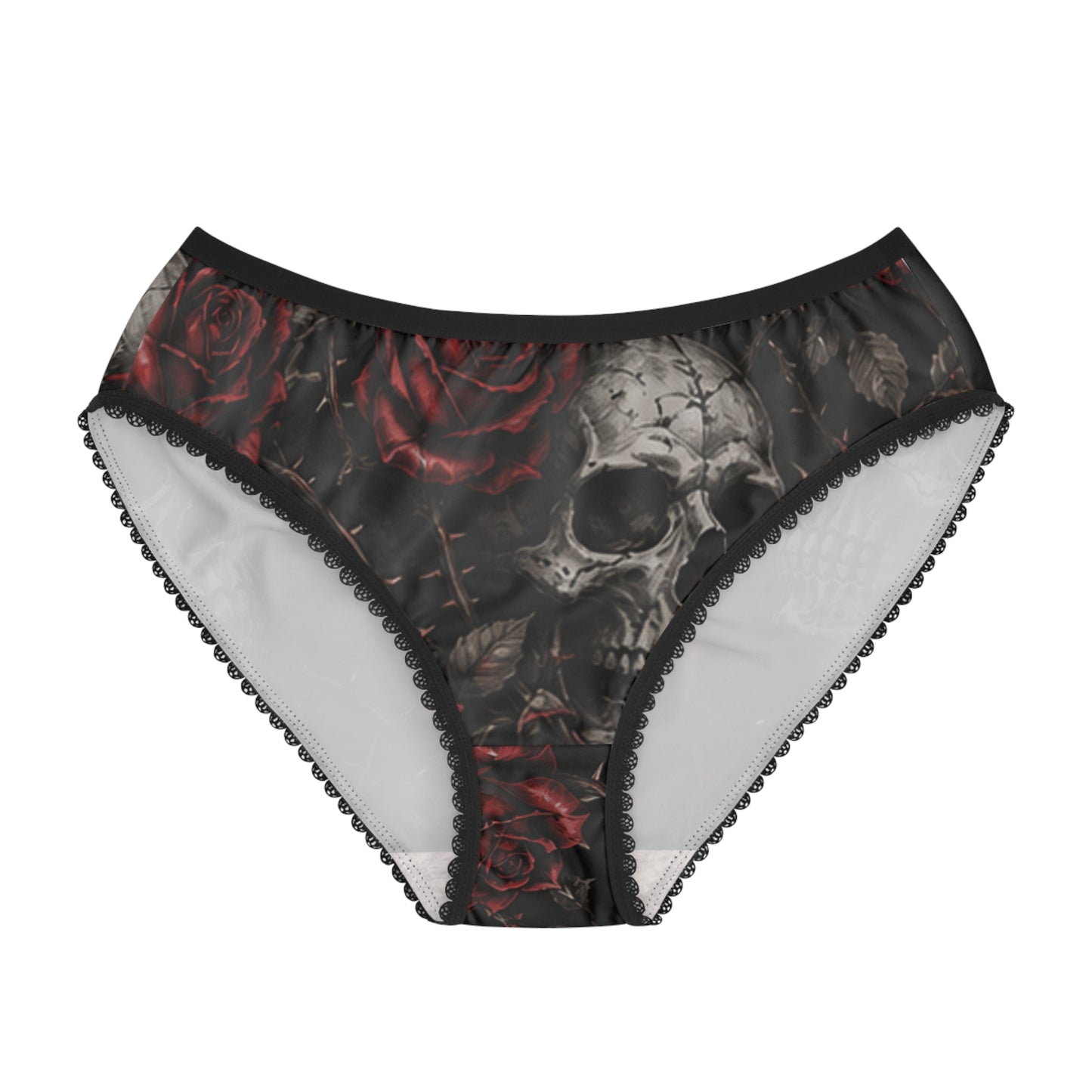 Skull & Red Roses Women's Briefs — Gothic Floral Lingerie