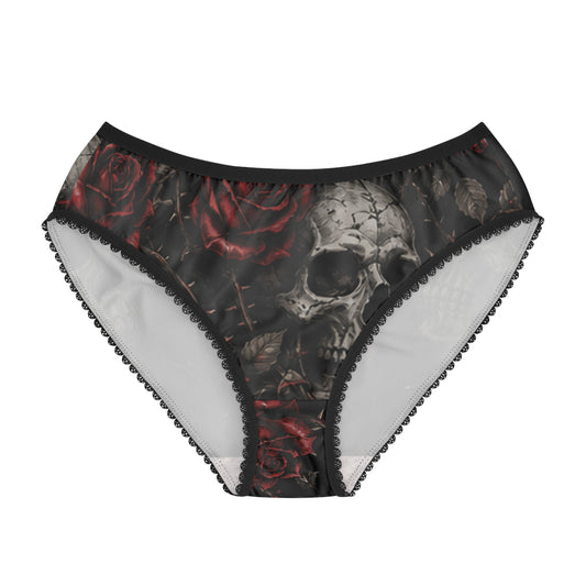Skull & Red Roses Women's Briefs — Gothic Floral Lingerie