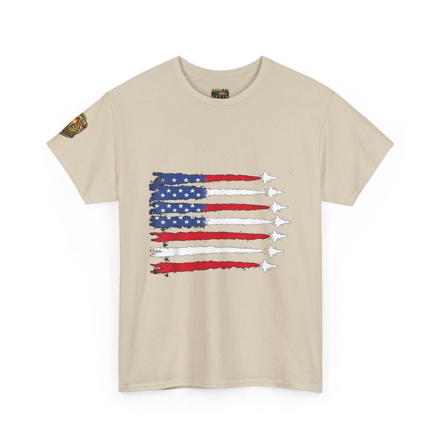 Patriotic Fighter Jet Flag Tee â€” American Flag with Jet Silhouettes w/Legacy 5 Brand Crest