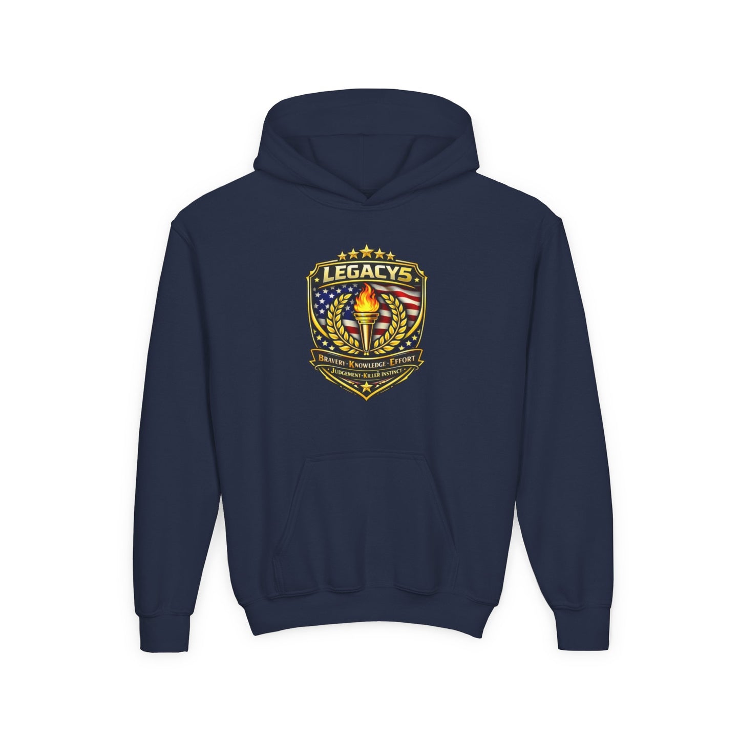 Youth Hoodie â€” "Legacy's" American Flag Torch Emblem
