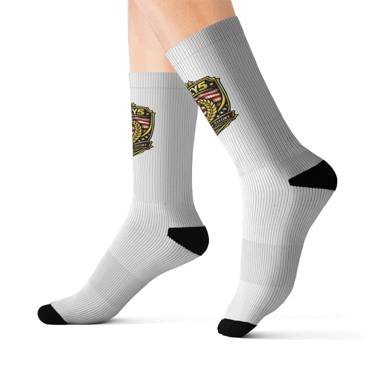 Embroidered Crest Sublimation Socks — Vintage Heraldic Badge Crew Socks