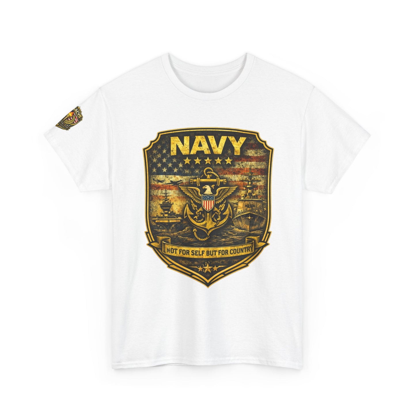 Navy Shield Graphic Tee â€” 'Not For Self But For Country' Patriotic Military w/ Legacy 5 Brand Crest