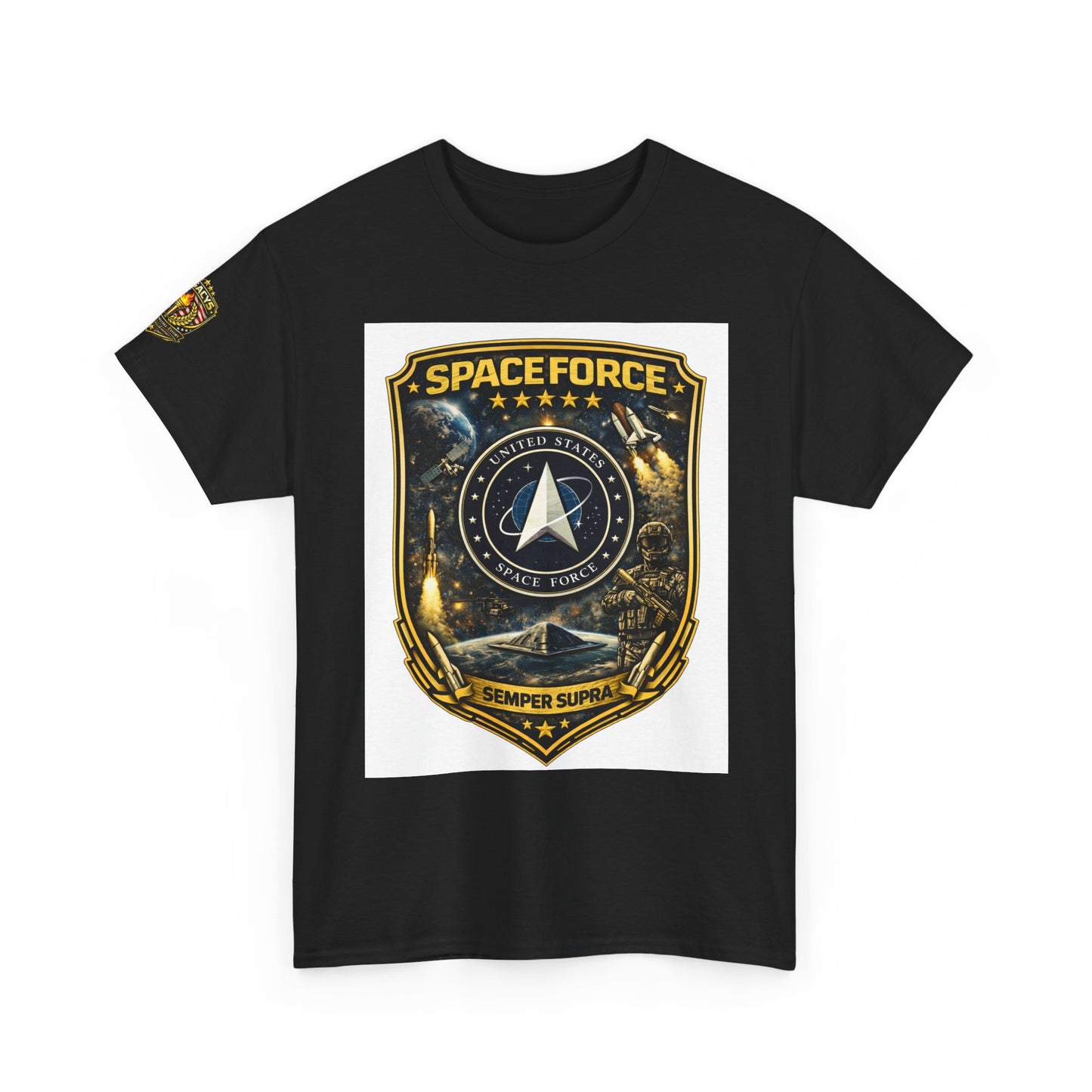 Space Force Shield T-Shirt â€” 'Spaceforce' Emblem w/ Legacy 5 Brand Crest