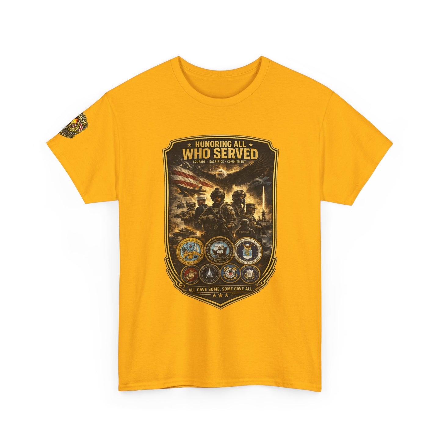 Veteran Tribute â€” "Honoring All Who Served" Military Emblem Tee w/ Legacy 5 Brand Crest