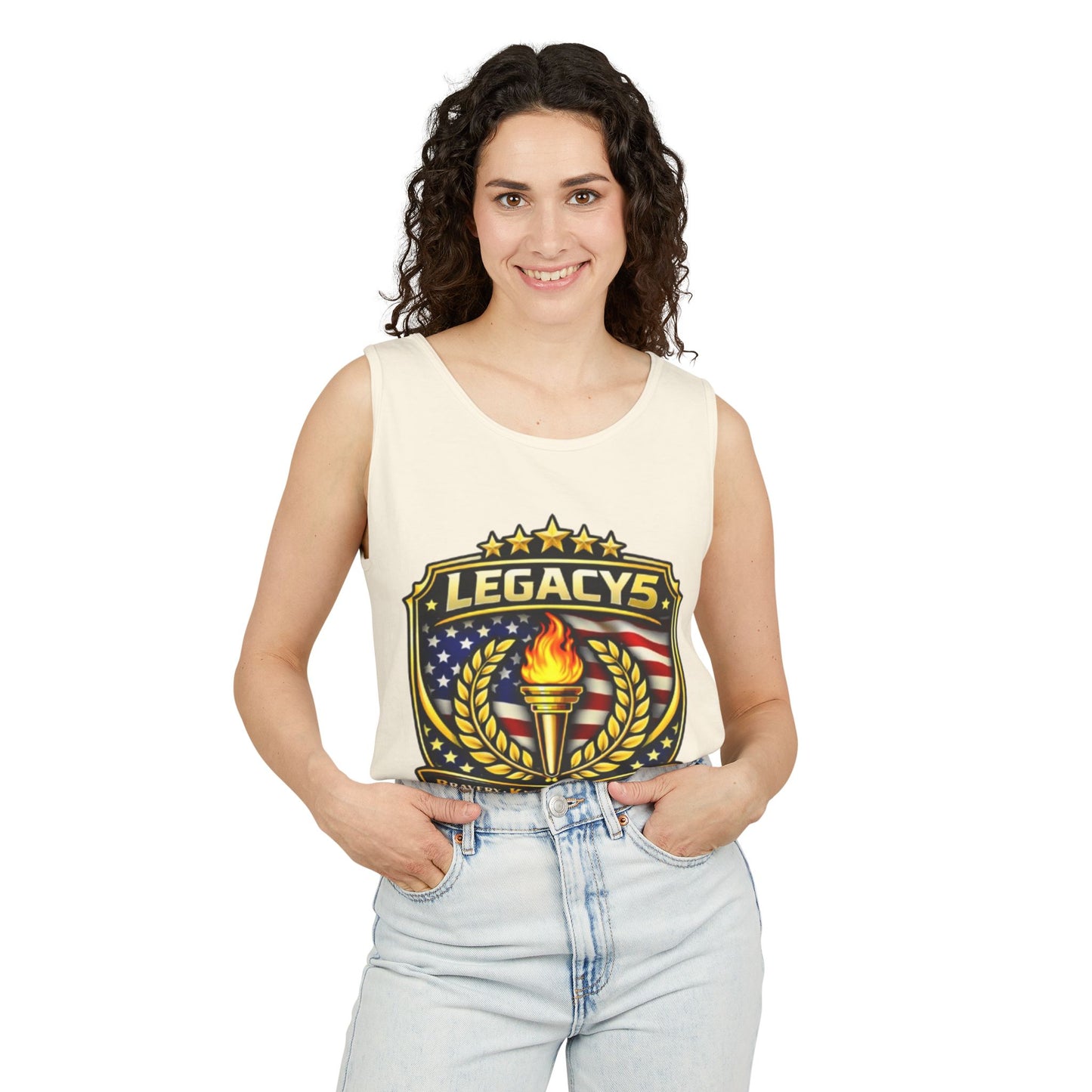 Legacy Shield Tank Top â€” American Flag Torch Emblem