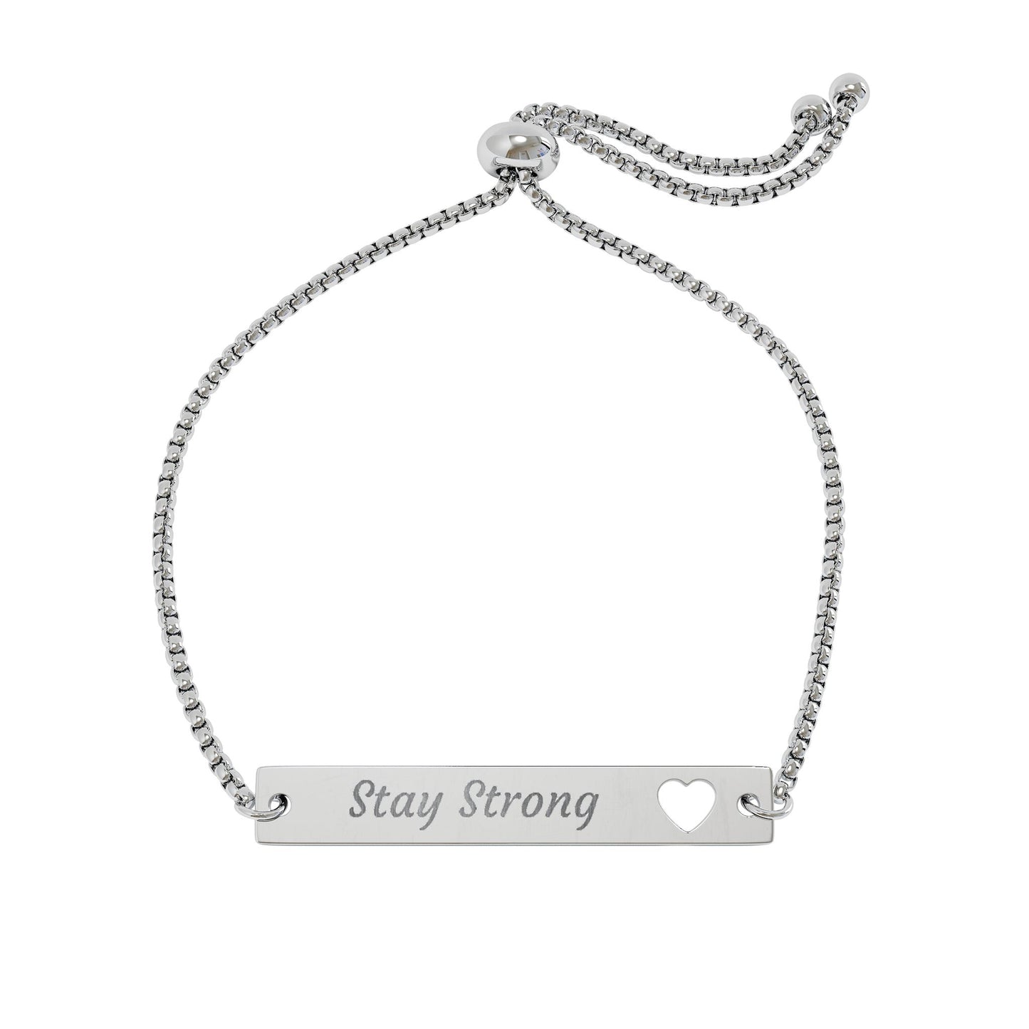 Engravable Heart Bar Bracelet â€“ Adjustable Gold/Rose Gold 'Stay Strong' Personalized Bracelet