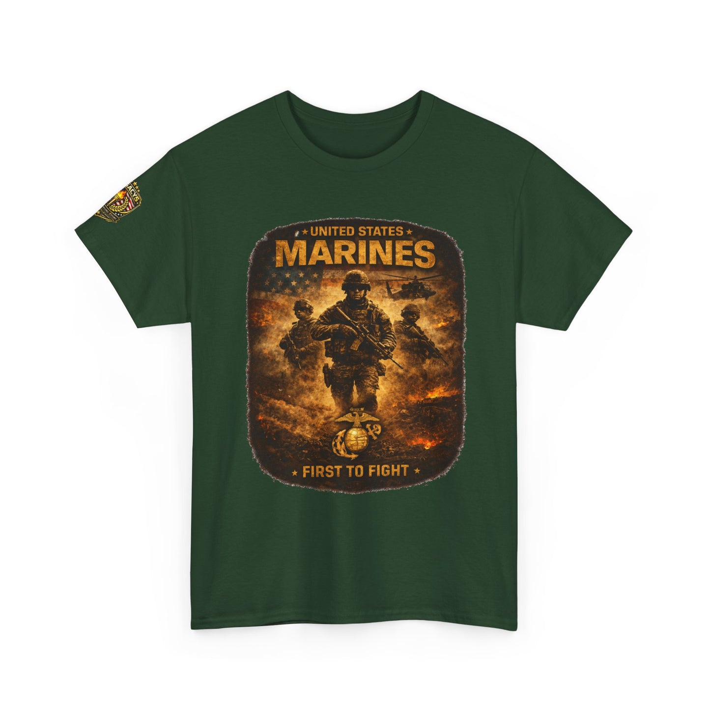 Marines "First to Fight" Graphic Tee â€” U.S. Marines Military Tribute w/ Legacy 5 Brand Crest