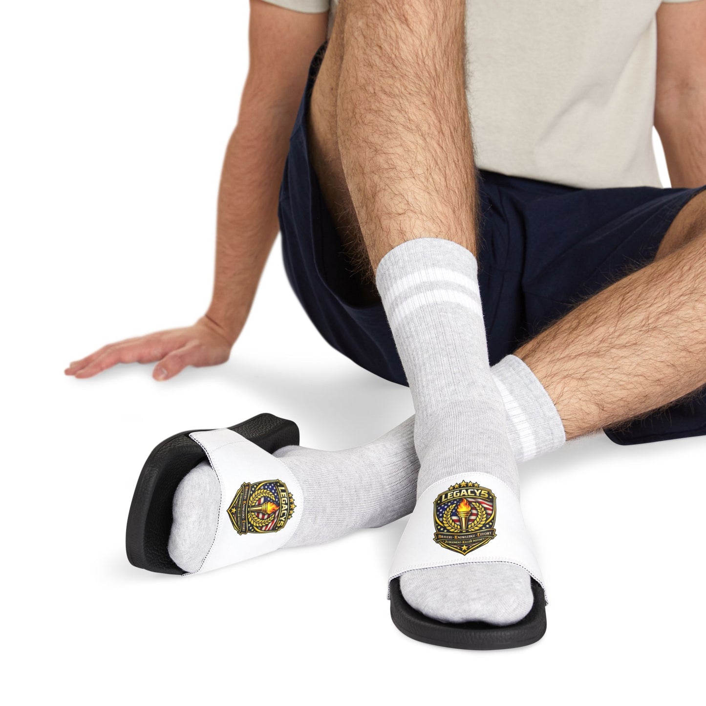 Men's Slide Sandals with Veteran Badge Print â€” Removable Strap Casual Pool Slides